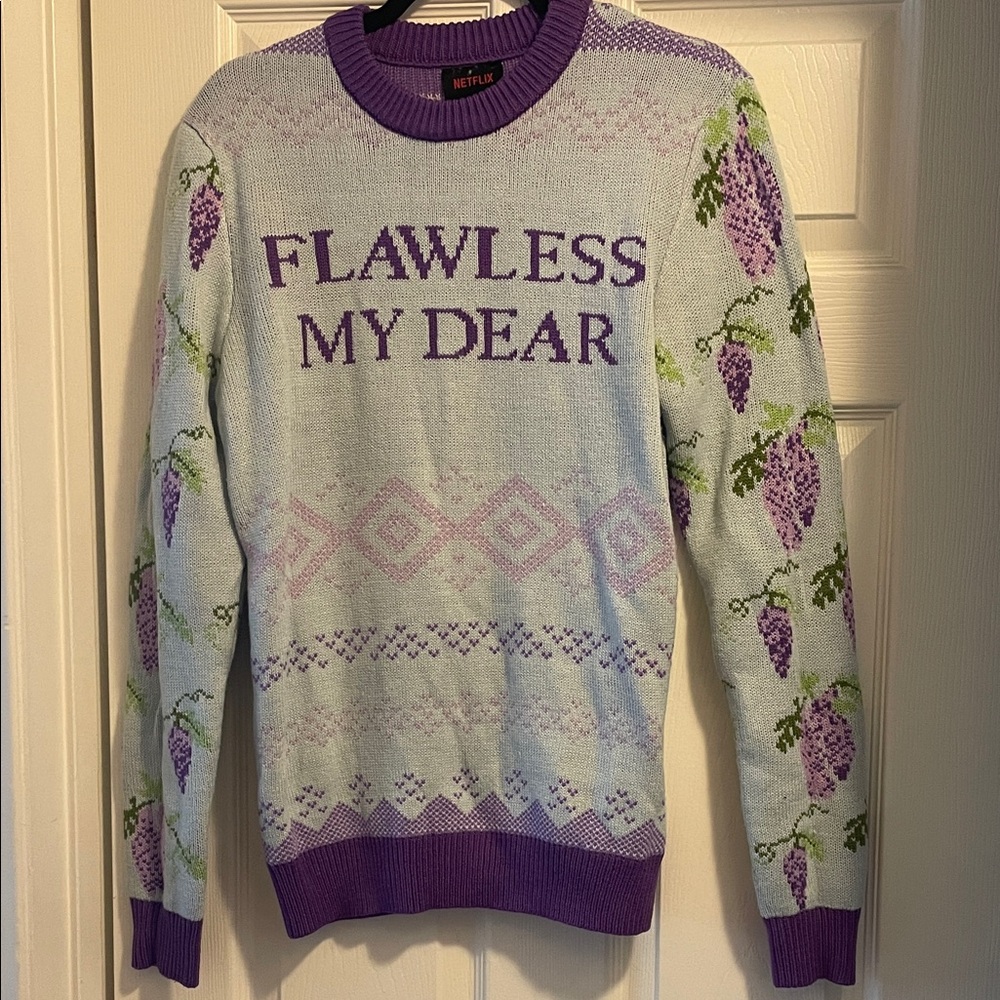 Netflix Bridgerton Light Blue & Purple 'Flawless My Dear' Grapevine Sweater